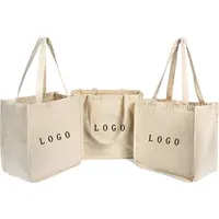 卸売エコリサイクルオーガニックコットンバッグ再利用可能な折りたたみ式キャンバスバッグカスタマイズされたキャンバスショッピングトートバッグ複数のポケット付き