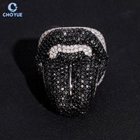 Bague Hip Hop Iced Out en Argent 925 pour Homme, Certifiée GRA, avec Moissanite Noire VVS, Motif Tongue Ring Rolling Stones, Vente en Gros