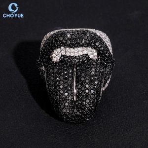 Anillo de Lengua con Incrustaciones de Moissanita Negra VVS, Certificado GRA, Estilo Hip Hop, Plata 925 para Hombre, Venta al Por Mayor - Product Image 4