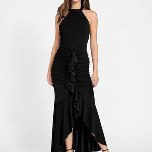 ชุดเดรสทรงเอสำหรับผู้หญิง แขนกุด คอทรงโอ ยาวกรอมพื้น ผ้าเรียบ ระบายชาย  ใส่สบาย ระบายอากาศได้ดี เป็นมิตรกับสิ่งแวดล้อม - Product Image 1