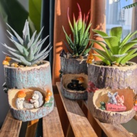 Maceta de Resina con Forma de Tronco de Árbol ROOGO, con Orificio de Drenaje y Suculenta Artificial, Maceta Hecha a Mano para Paisajes