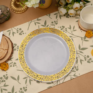 Plaques de présentation rondes en plastique PS de luxe dorées <span class=keywords><strong>avec</strong></span> bordure évidée à motif personnalisé et jantes sculptées pour mariage - Product Image 3