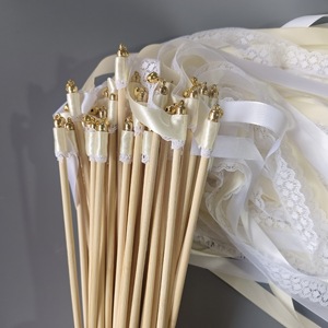 Baguettes de <span class=keywords><strong>mariage</strong></span> en ruban, décorations de fête de <span class=keywords><strong>mariage</strong></span>, guirlandes avec clochettes dorées et baguette de fée en dentelle de soie pour célébration de baby shower - Product Image 2