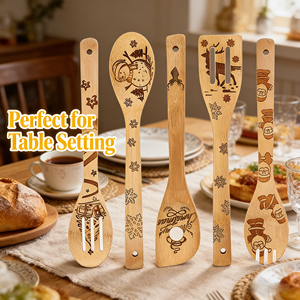 Ensemble d'ustensiles de cuisine 6 pièces Cuillères et spatules en bambou et en bois Ustensiles de cuisine pour la cuisine - Product Image 4