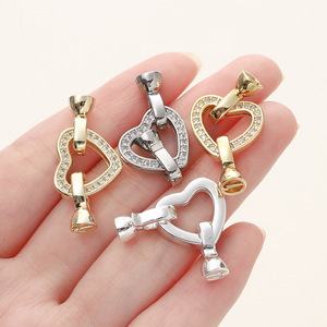 Heart Shaped Jewelry Clasp 18k Gold Plated With Cubic Zirconia For <b>Bracelet</b> Making DIY Accessories Wholesale - Product Image 3
