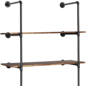 Estante de tubería de hierro de montaje en pared industrial, estantería abierta de bricolaje, estantes montados en la pared de almacenamiento Retro - Product Image 1