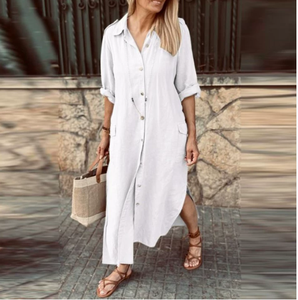 2025 European American Cotton Dress Neues langes Hemd Knopf Kragen Atmungsaktiv Casual Print Design Sommer XL 5XL Verfügbar - Product Image 3