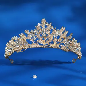 Miano acessórios de cabelo dourado para noivas, cristais de strass tiaras coroa para queens