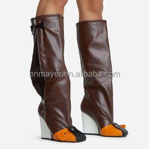 ENMAYER büyük boy 44 yarım çizmeler 2023 Drop Shipping kama yüksek topuklu bayan ayakkabıları seksi uyluk yüksek çizmeler - Product Image 4