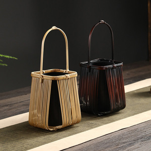 Handmade Bamboo Woven <b>Storage</b> <b>Baskets</b> Round Flower Vases Chinese Style Tableware Living Room Decor - Product Image 2