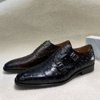 Chaussures habillées de luxe pour hommes F97-A4 en cuir véritable, style Oxford et mocassins à boucle, motif autruche, à enfiler, pour affaires