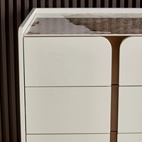 Commode nordique française avec plateau en dalle de roche, en bois massif et contreplaqué, design plat, finition laquée mate, meuble de rangement