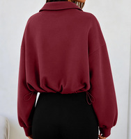 Sweat-shirt oversize à demi-zip pour femme, style Y2K, automne-hiver, mélange polyester-viscose, coupe courte avec cordon de serrage réglable à l'ourlet