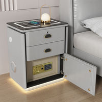 Table de chevet intelligente extensible moderne avec chargeur sans fil, éclairage LED et rangement sécurisé pour chambre, appartement, hôtel, hôpital