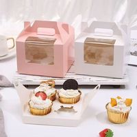 Boîtes à cupcakes pliables recyclables avec fenêtre en PET gaufrée et poignée pour l'emballage alimentaire de boulangerie