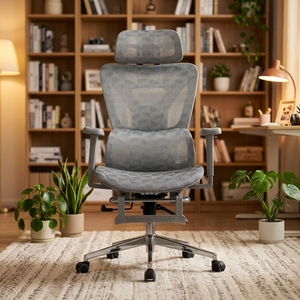 Sedia da <span class=keywords><strong>Ufficio</strong></span> Direzionale di Lusso, Girevole Contemporanea in Rete Nera con Schienale Alto, Poggiatesta 4D Regolabile, Braccioli 3D, Supporto Lombare e Funzione Riposo - Product Image 2
