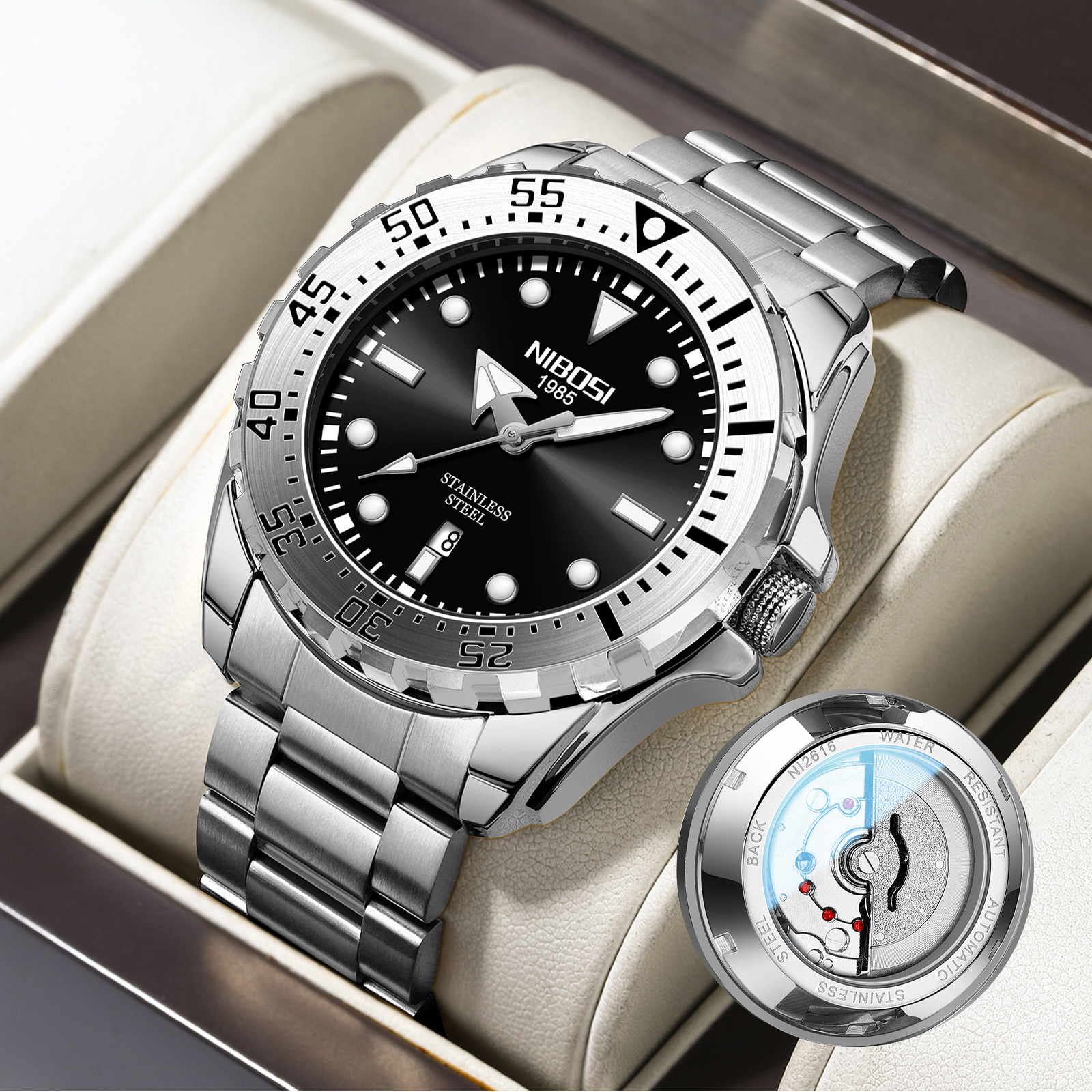 NIBOSI 2616 Men's Stainless Steel Waterproof Quartz Wrist Watch