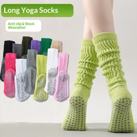 Chaussettes longues personnalisées antidérapantes à effet froncé pour mollets, idéales pour l'entraînement sportif, le Pilates et le yoga, tricotées pour l'automne, avec revers sans couture, ODM