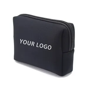 Custom Logo Blank Neoprene Zipper Pouch Black Neoprene Cosmetic Makeup Bag For Travel Toiletry Storage