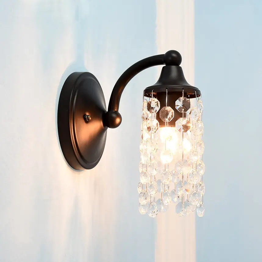 1-lights kapalı aydınlatma makyaj lambaları fikstür siyah kristal banyo duvar ışıkları