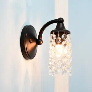 1-रोशनी ndoor प्रकाश घमंड लैंप फिक्स्चर काले क्रिस्टल बाथरूम की दीवार रोशनी