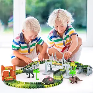 Juguetes de dinosaurios para niños, juego de pista eléctrica Flexible con coche