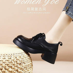 Yi'erkang รองเท้าส้นหนาสำหรับคุณแม่, รองเท้าส้นหนาสไตล์อังกฤษแบบผูกเชือกรองเท้าทำงานกันลื่น - Product Image 5