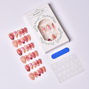 Uñas postizas cortas estilo almendra, color rosa, con diseño 3D de medusa, estrella de mar y flor, uñas artísticas de alta gama. - Product Image 3