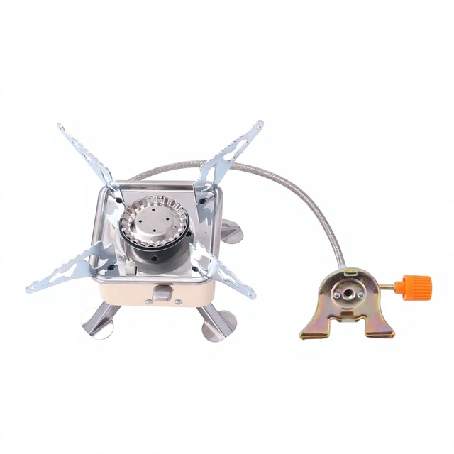 Outdoor Portable Mini Stainless Steel Foldable Three-Burner Windproof Camping Gas Stove Butane Canister Cartridge-Type