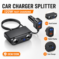 Chargeur intelligent double USB-C 120W avec 2 prises et voltmètre numérique pour téléphone, GPS, caméra embarquée, camping-car, allume-cigare de voiture – Vente en gros