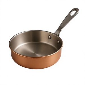 Sartén de acero inoxidable lisa con mango largo y acabado en cobre para cocina doméstica, utensilios de cocina, sartén para cocinar en estufa. - Product Image 1