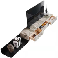Rundes Couchtisch-Set in moderner Größe mit Hocker, hölzerne Felsplatte einziehbarer Marmor-Coffee-Tisch Fernsehschrank