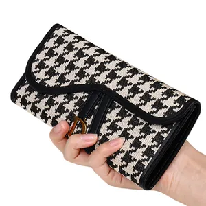 Hot Mulheres Carteira De Luxo Letra D PU Leather Plaid Handbags Money Clip Card Holder Coin Purses Cash Binder Senhoras Carteira