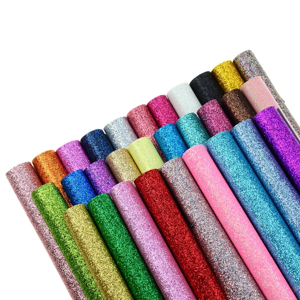 A4 32 Colors Fine Glitter Faux Leather Sheets Fabric for Hair Bows, Headband, Head Clips Making