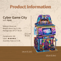 Kit de puzzle 3D en bois écologique For Cyber Game City avec fonction lumineuse pour rangement de bureau et usage éducatif