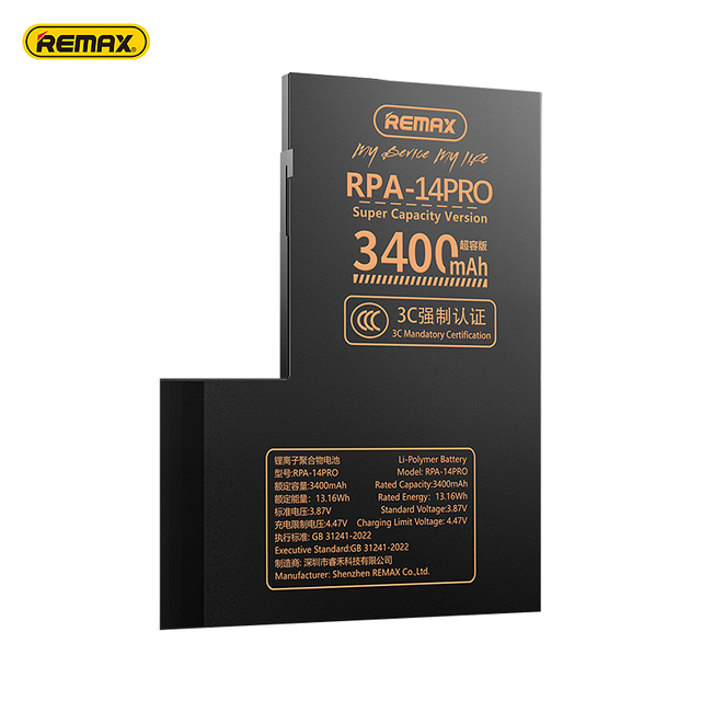 Remax RPA Long-Lasting 3400mAh Phone Battery Durable Safe for IPhone XS XR 14 Pro Max Models Mobile Phone Batteries