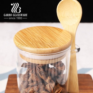Bocaux de cuisine en verre de forme ronde en borosilicate de haute qualité, utilisation domestique, couvercles en bambou, bocaux de conservation des aliments transparents, cuillère, 950 ml pour - Product Image 3