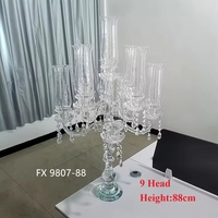 Grand candélabre en cristal à 9 têtes, centres de table pour mariage, décorations de table, support de bougie en verre