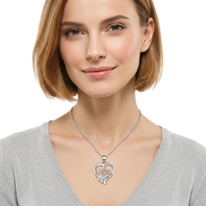 Collier tendance LUOYUNE avec chaîne à maillons pour <span class=keywords><strong>maman</strong></span>, pendentif délicat en laiton argenté rose, bijou cadeau pour femme avec lune, cœur et opale - Product Image 5
