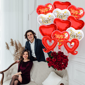 Màu đỏ và trắng tôi yêu bạn bóng bay 18 inch gói 12 quả bóng trái tim màu đỏ cho ngày Valentine trang trí hình trái tim bóng bay - Product Image 4