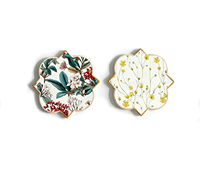 Sous-plat en céramique à motif floral personnalisé, forme irrégulière en trèfle à quatre feuilles, résistant à la chaleur, protection de table à imprimé botanique vintage
