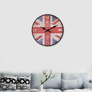 Custom <strong>UK</strong> Union Jack "Keep Calm" Vintage Round <strong>Wall</strong> <strong>Clock</strong> - Rustic Wooden Design for Home Decor Living Room Patriotic Spaces - Product Image 4