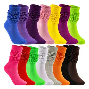 2024 Ladies Colorful Slouch Socks Embroidery Custom Logo Scrunch Socks Thick Long Slouch Socks for Woman Casual Opp Bag Winter