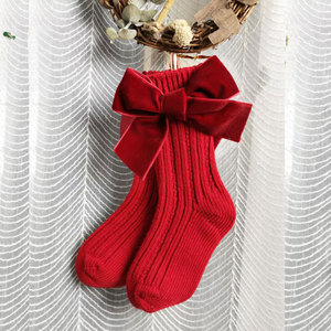 Nouveau hiver noël équipage Stock prêt bateau espagnol aiguilles épaisses tricot chaud velours arc Ribble princesse bébé fille chaussettes - Product Image 4