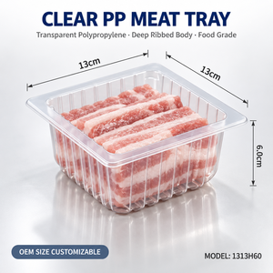 Barquette d'emballage carrée personnalisée OEM pour viande 14x14x5cm, en plastique PP transparent de qualité alimentaire, pour l'affichage de viande fraîche (porc, bœuf) en <span class=keywords><strong>boucherie</strong></span>, vente en gros - Product Image 2