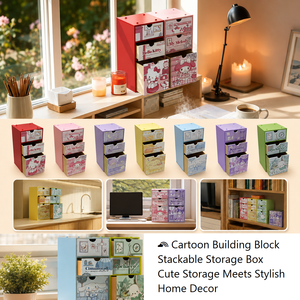 Printed Red Rectangle 3‑Drawer Wooden Desktop Storage <b>Box</b> For Home Office <b>File</b> Organizing - Product Image 6