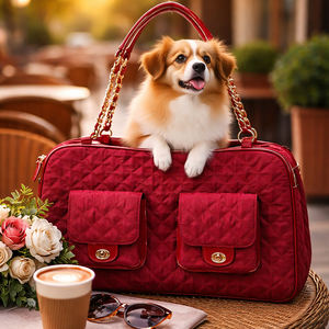 Luxury Quilted <b>Pet</b> <b>Travel</b> Carrier <b>Bag</b> for Cats & Small Dogs, Soft Breathable Handbag with Chain Strap - Product Image 1