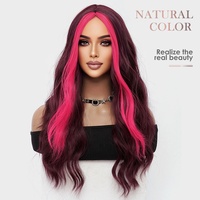 Perruque à ondulations d'eau brun clair réglable avec frange rose mignonne et tendance pour la scène, le cosplay