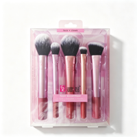 Lot de 5 pinceaux de maquillage pour le visage et les joues Sweet Rose, étui transparent, kit professionnel de pinceaux pour poudre, blush et fard à paupières pour femmes