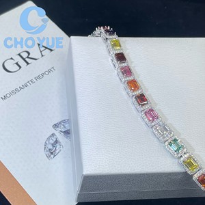 Luxury 925 Sterling Silver Top Quality Color Moissanite Tennis Bracelet with Emerald Cut Hip Hop Jewelry for <b>Men</b> With GRA - Product Image 5